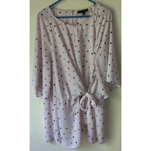 Lane Bryant‎ Women's Blouse Chiffon Pink Polka Dots Cinch Elastic Waist Size 24